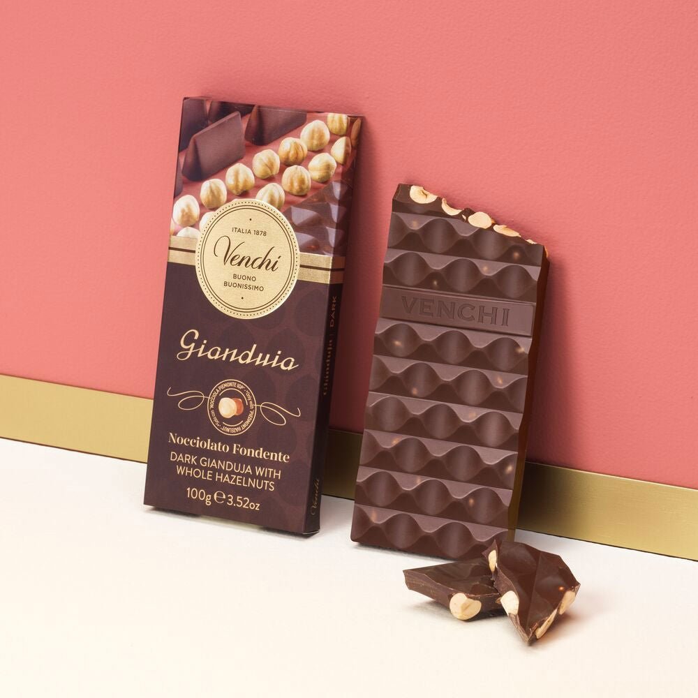 Venchi Gianduia Nocciolato Fondente Dark Gianduja and Hazelnuts Chocolate Bar - 100g