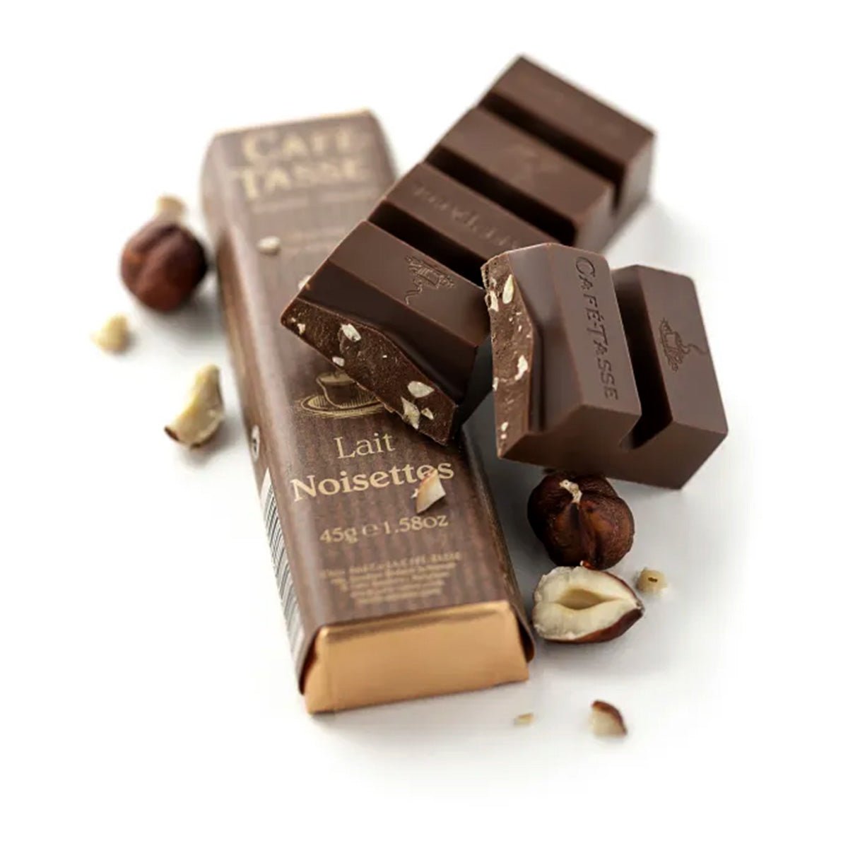 Cafe-Tasse Lait Noisettes 38% Milk Chocolate & Hazelnuts Bar - 45g