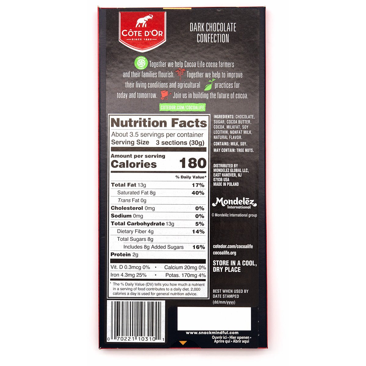 Cote d'Or Noir Intense 70% Bittersweet Dark Chocolate Bar - 100g (Past Date)