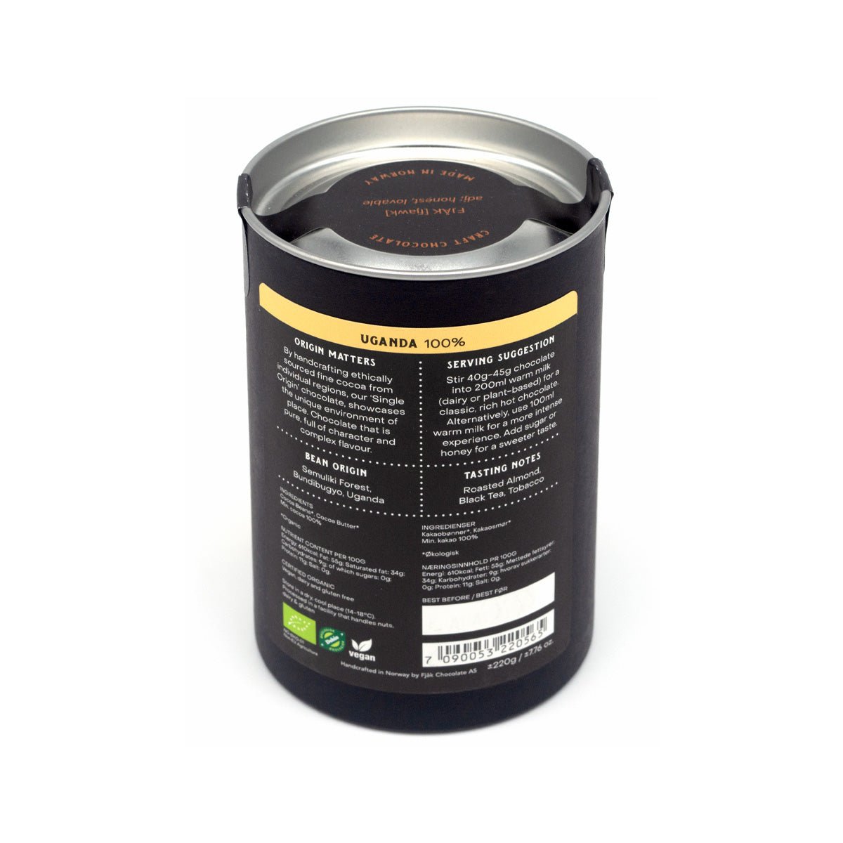 Fjak Uganda 100% Single Origin Dark Drinking Chocolate Canister - 220g