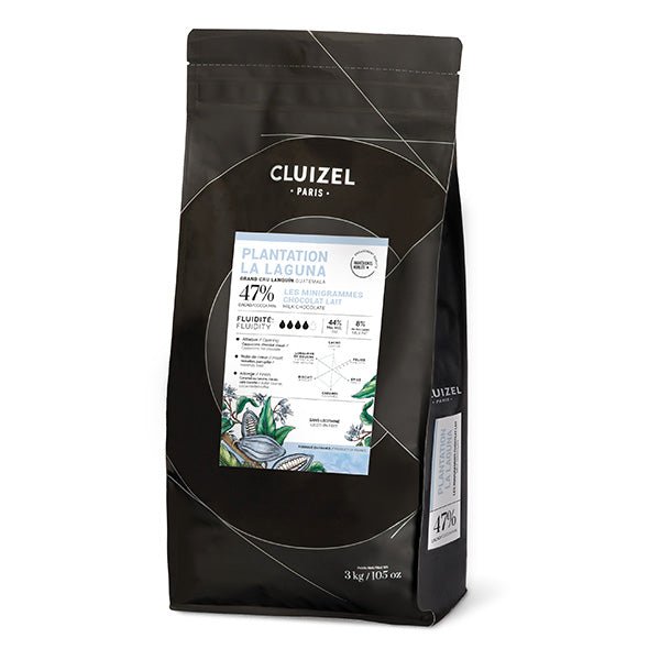Black Cluizel chocolate bag with detailed label on a white background