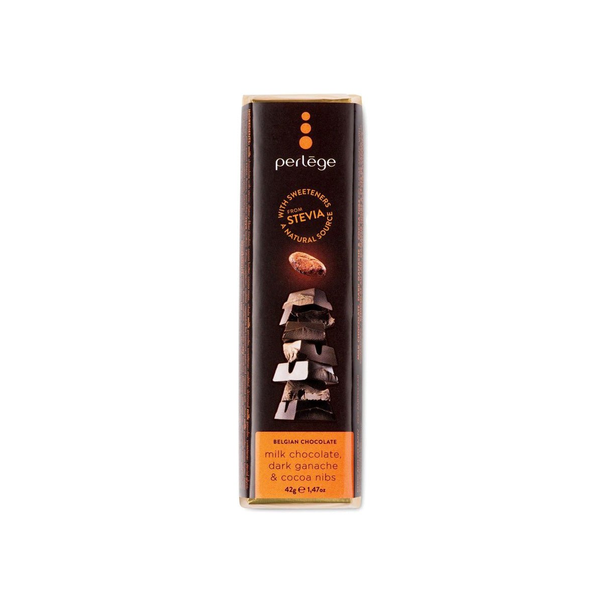 Perlège Stevia Sweetened 57% Milk Chocolate with Dark Ganache & Nibs Bar - 42g