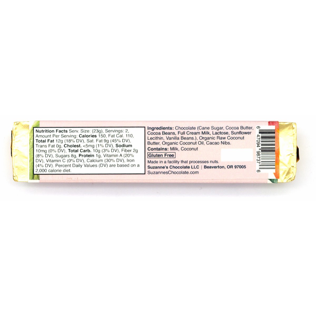 Suzanne's Chocolate Creme de Coconut 61% Dark Chocolate Bar - 45g