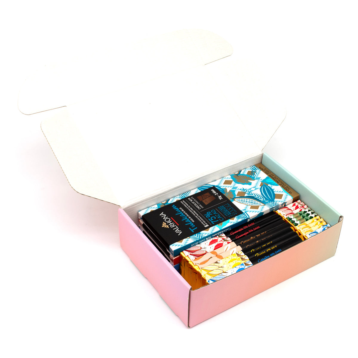 Valrhona 24 Piece Assortment of Chocolate Bars, Mini-Bars, and Napolitains - 500g