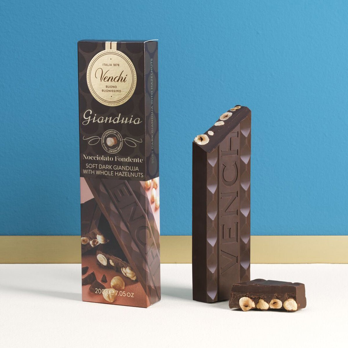 Venchi Gianduia Nocciolato Fondente 56% Dark Chocolate Gianduja & Hazelnuts Bar - 200g (Past Date)