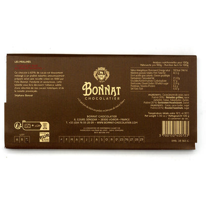 Bonnat chocolate bar packaging with branding and text on a white background
