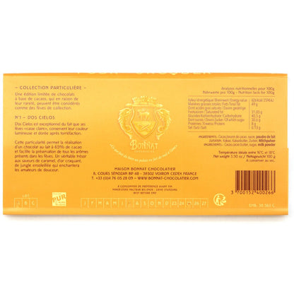 Yellow chocolate bar packaging with Bonnat logo and text