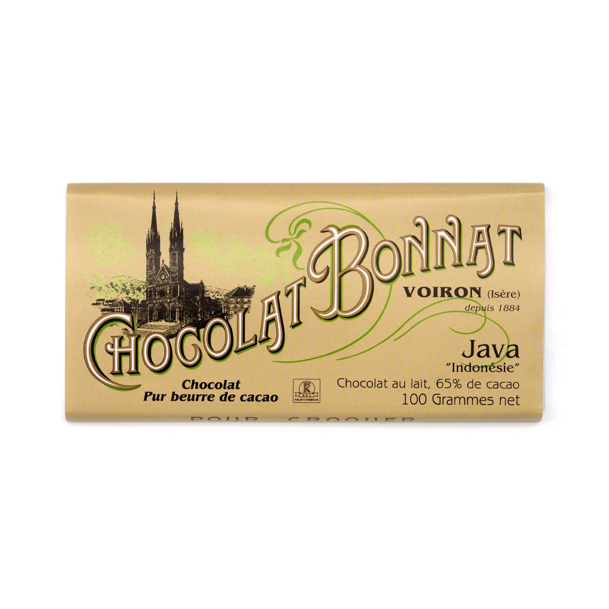 Chocolat Bonnat Java chocolate bar packaging on a white background