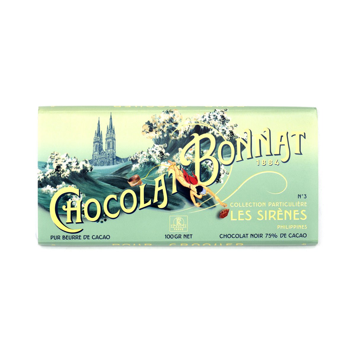 Chocolat Bonnat chocolate bar packaging with artistic design on a white background