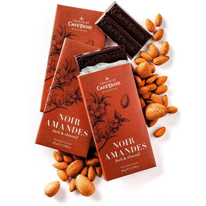 Cafe-Tasse Noir Amandes 60% Dark Chocolate & Almonds Bar - 85g