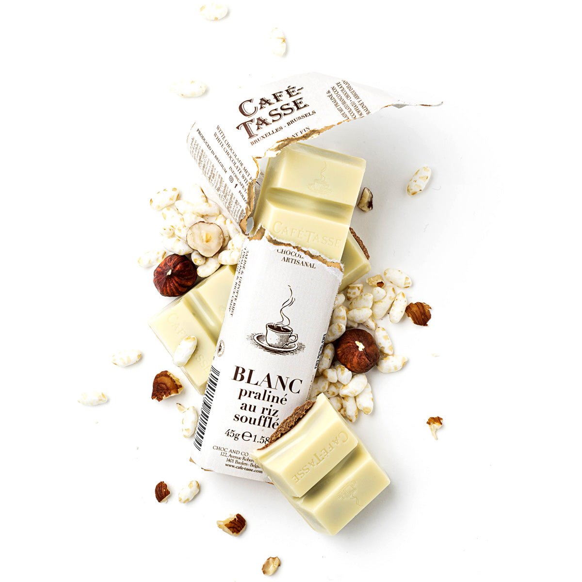 Café-Tasse Praline & Puffed Rice in 27% White Chocolate Bar - 45g