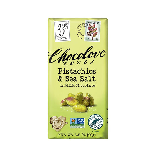Chocolove Pistachios & Sea Salt in 33% Milk Chocolate Bar - 90g