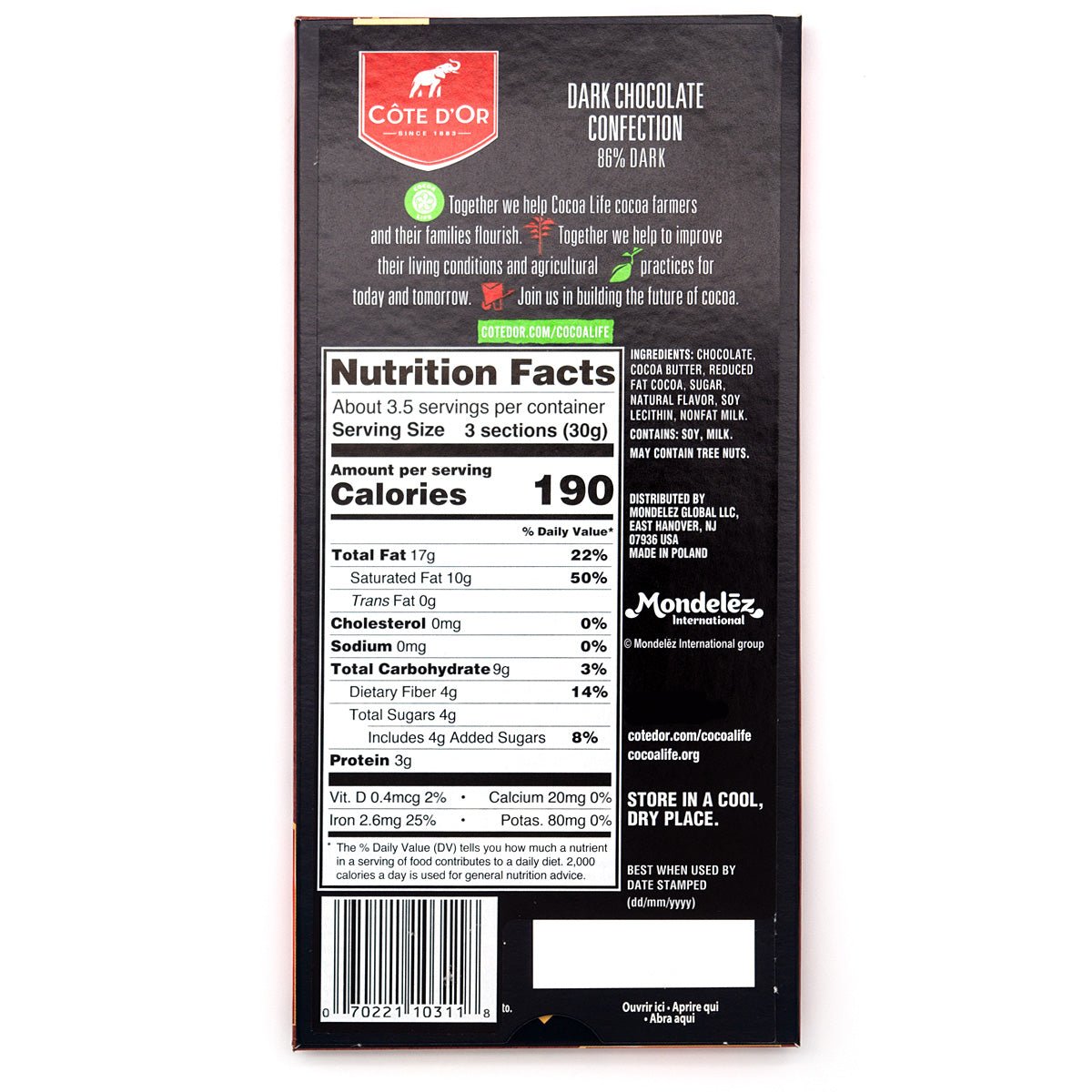 Cote d'Or Experiences Noir Brut 86% Bittersweet Dark Chocolate Bar - 100g
