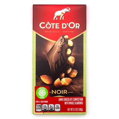 Cote d'Or Noir Amandes 46% Dark Chocolate with Almonds Bar - 180g (Past Date)
