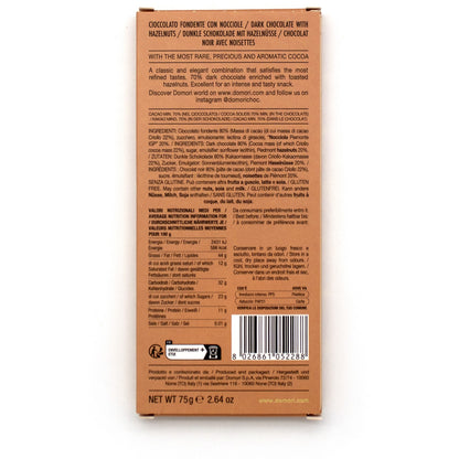 Domori Hazelnuts in Criollo 80% Dark Chocolate Bar - 75g (Close Date)