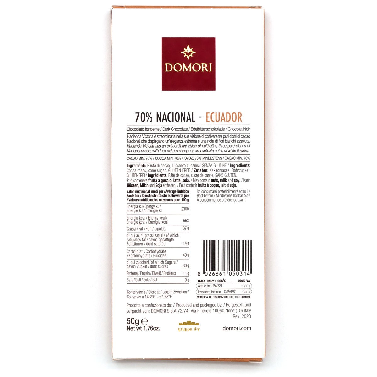 Domori Nacional  Ecuador 70% Single Origin Dark Chocolate Bar - 50g