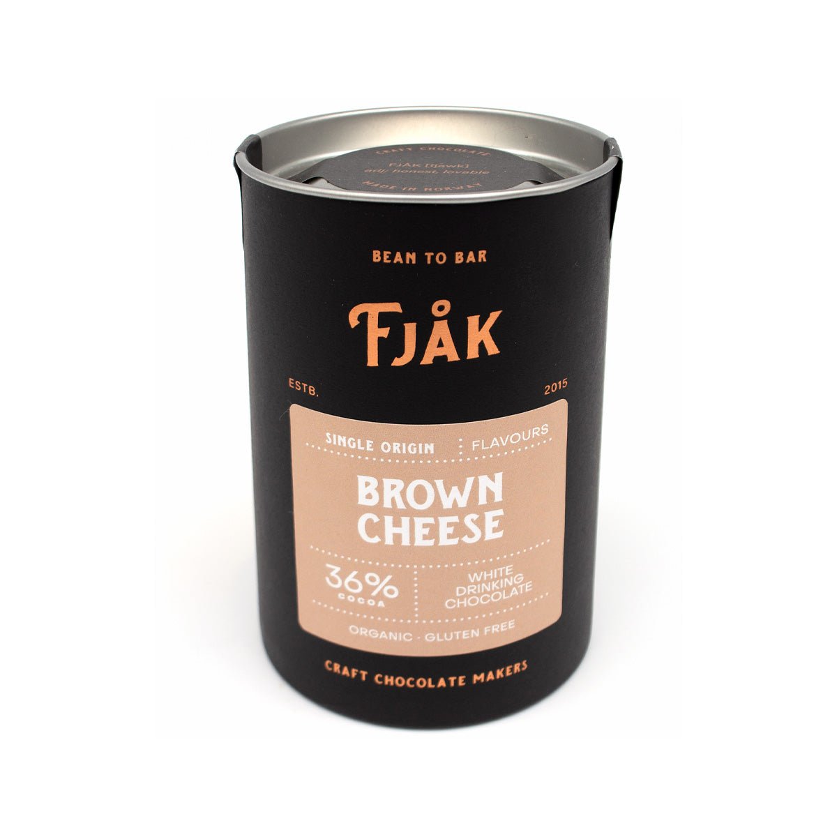 Fjak Brown Cheese 36% Single Origin White Drinking Chocolate Canister - 220g