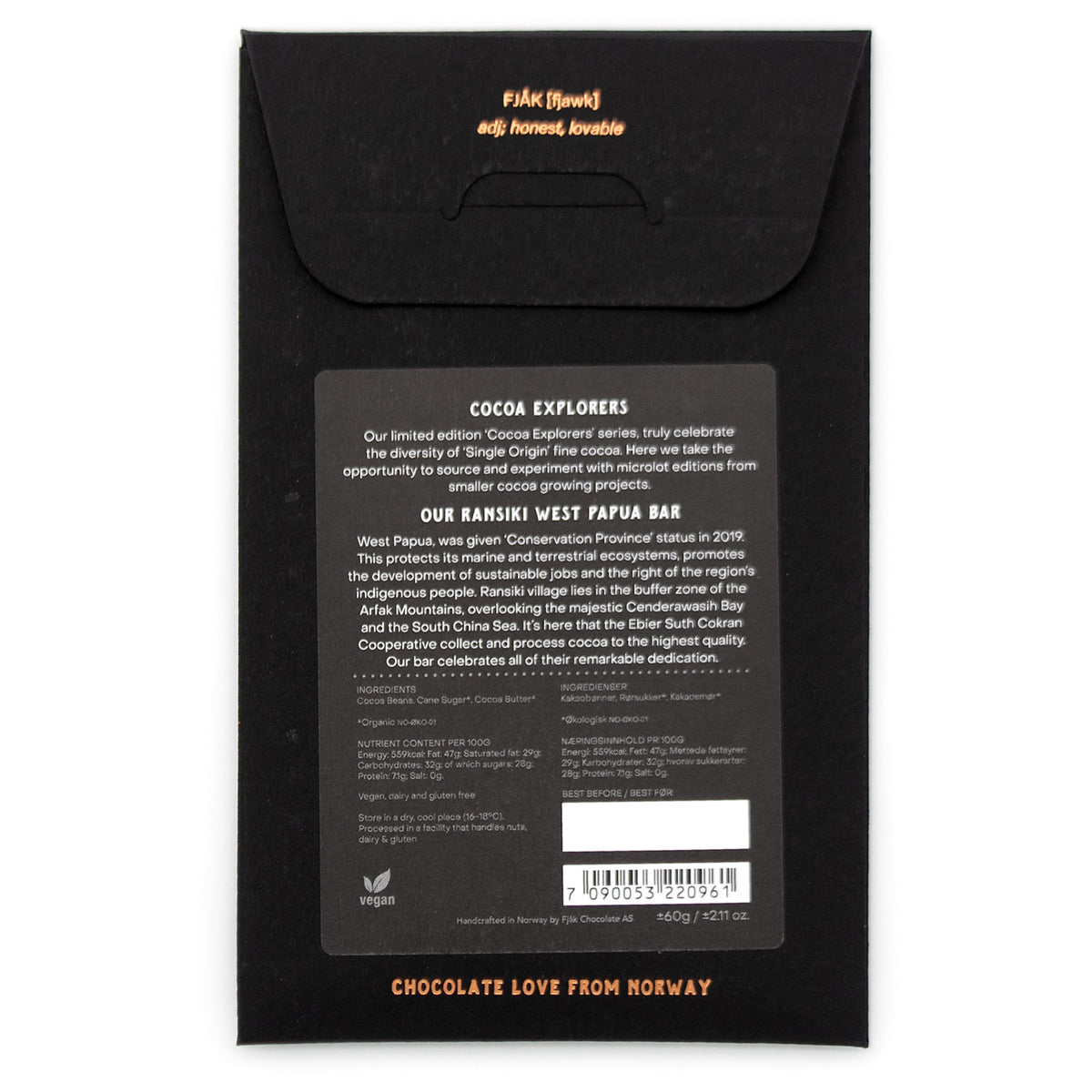 Fjak Indonesia 70% Single Origin Dark Chocolate Bar - 60g