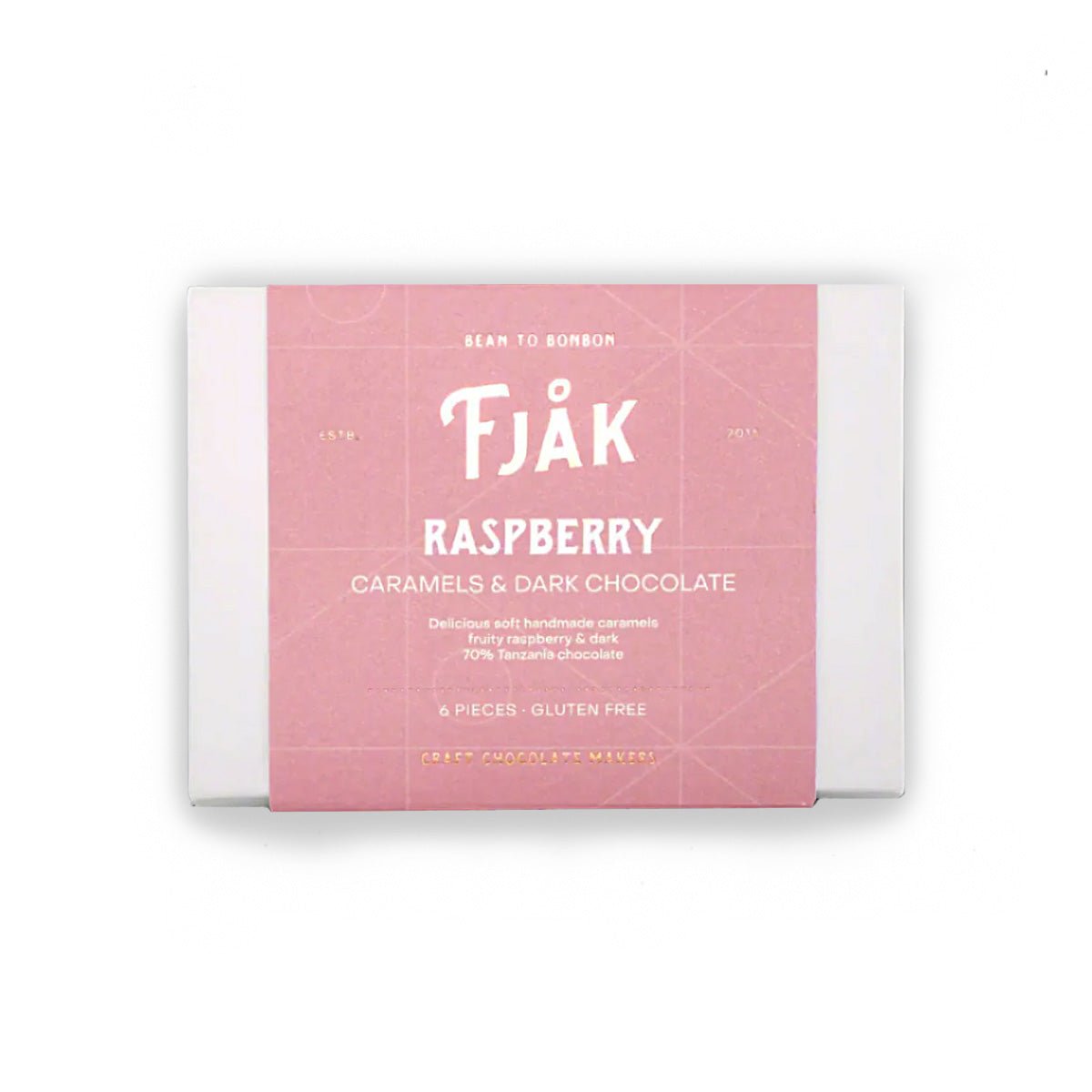 Fjak Raspberry Caramels in 70% Dark Chocolate Box - 90g