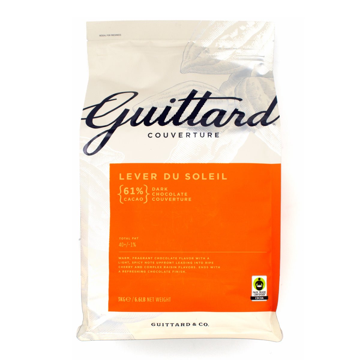 Guittard Couverture Lever Du Soleil dark chocolate packaging on a white background