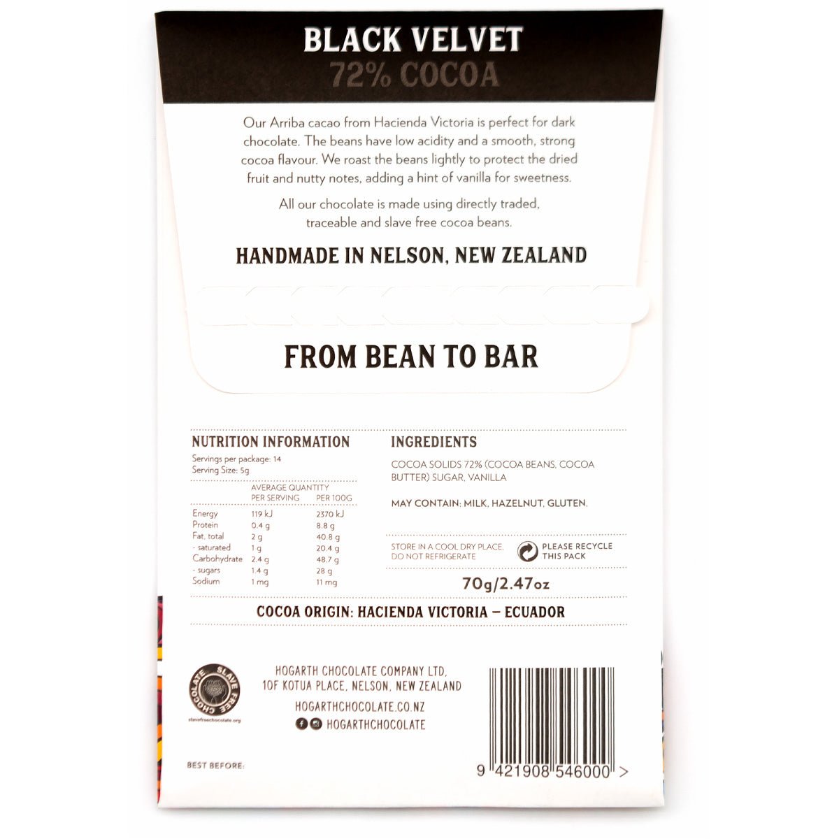 Hogarth Black Velvet 72% Single Estate Dark Chocolate Bar - 70g