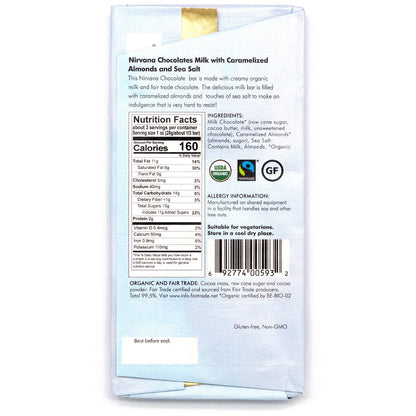 Nirvana Caramelized Almonds & Sea Salt Organic 40% Milk Chocolate Bar - 100g