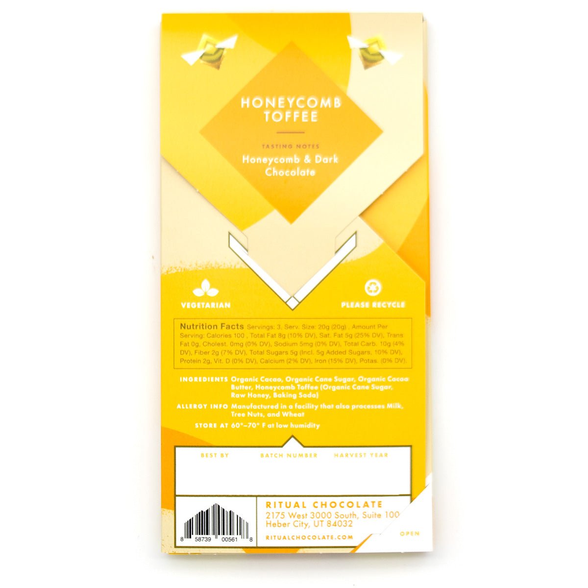 Ritual Chocolate Honeycomb Toffee 70% Dark Chocolate Bar - 60g