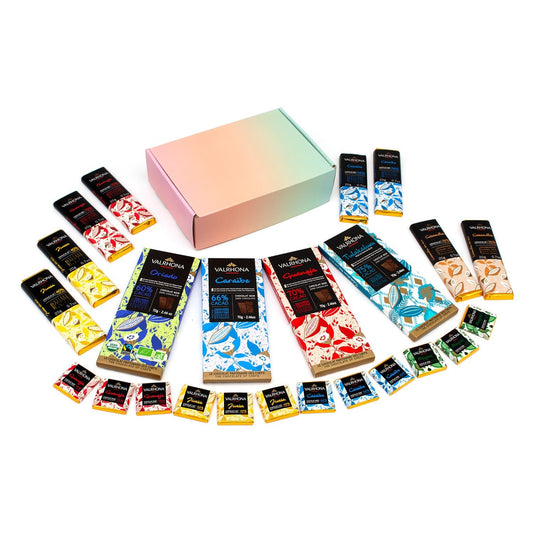 Valrhona 24 Piece Assortment of Chocolate Bars, Mini-Bars, and Napolitains - 500g