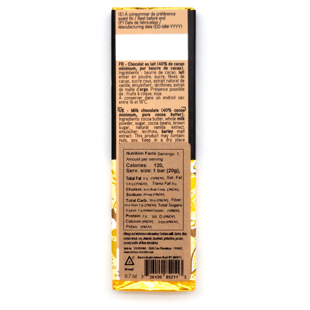 Valrhona Lait Jivara 40% Milk Chocolate Mini-Bar - 20g (Past Date)