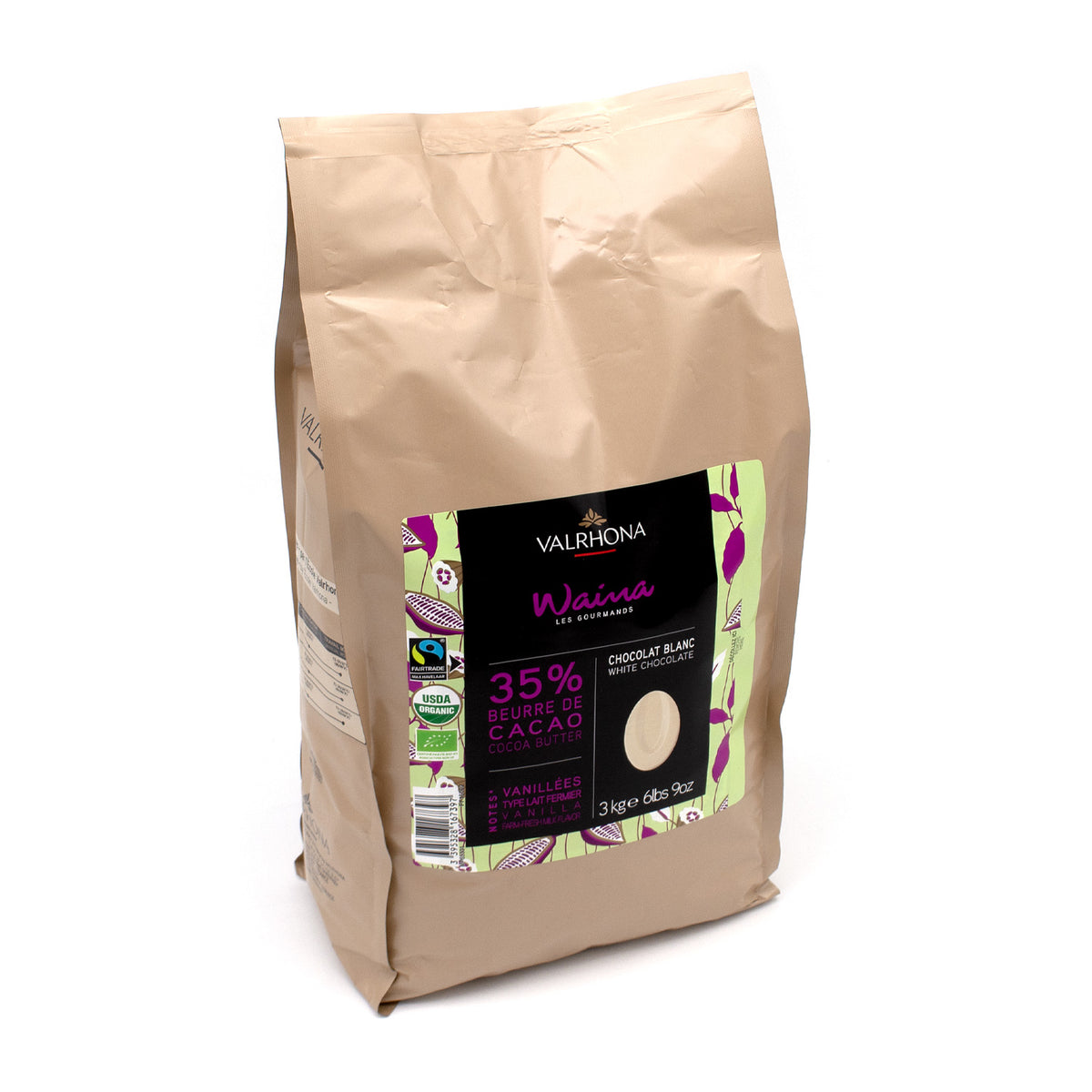 Valrhona Waina chocolate packaging with a white background