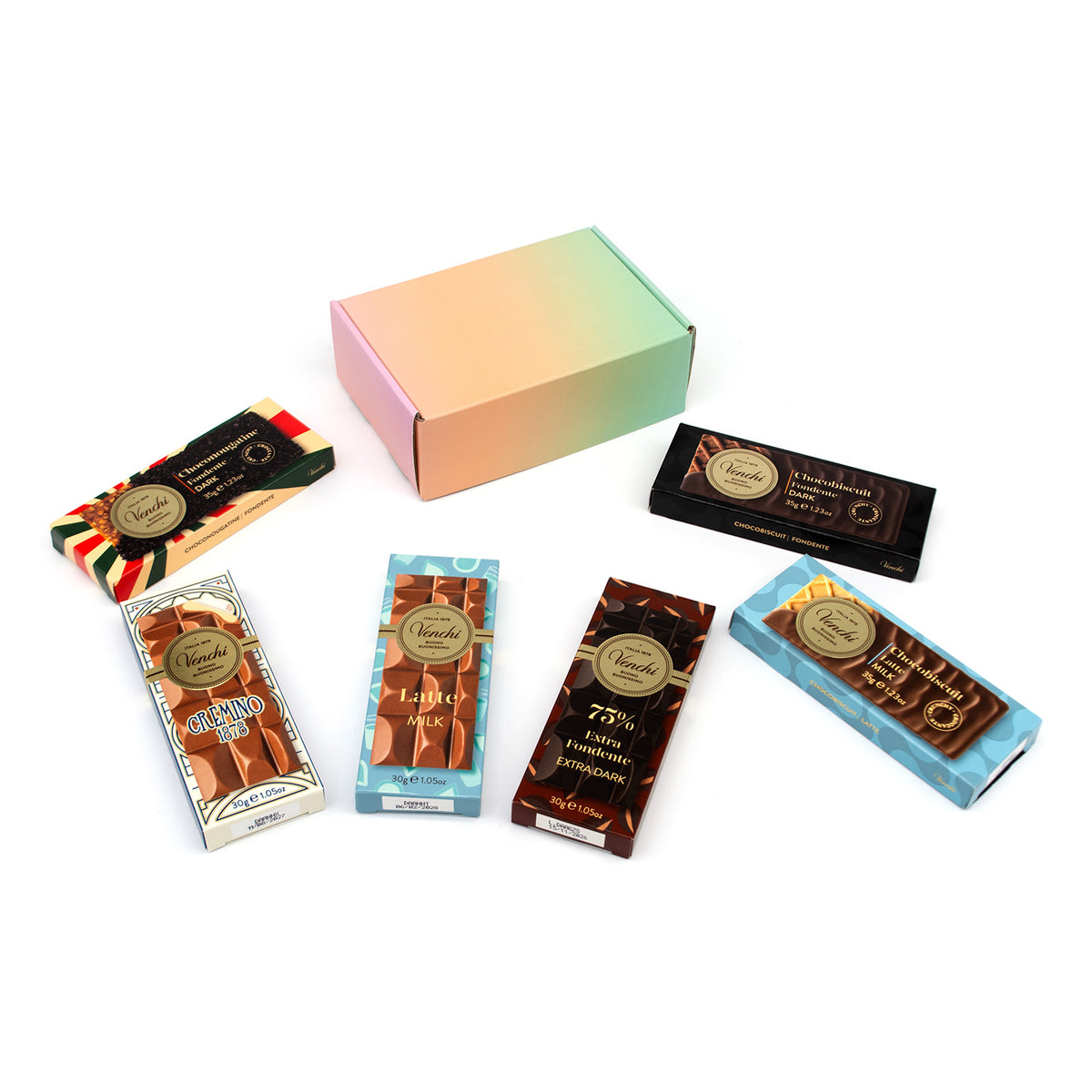 Venchi 6 Piece Assortment of Chocolate Mini-Bars - 195g