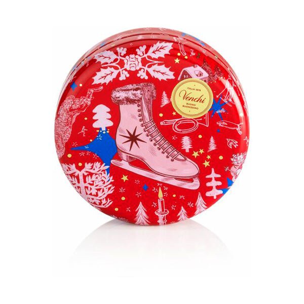 Venchi Anna Higgie Round Metal Tin with Milk & Dark Chocolate Comets- 7 pc - 86g (Past Date)