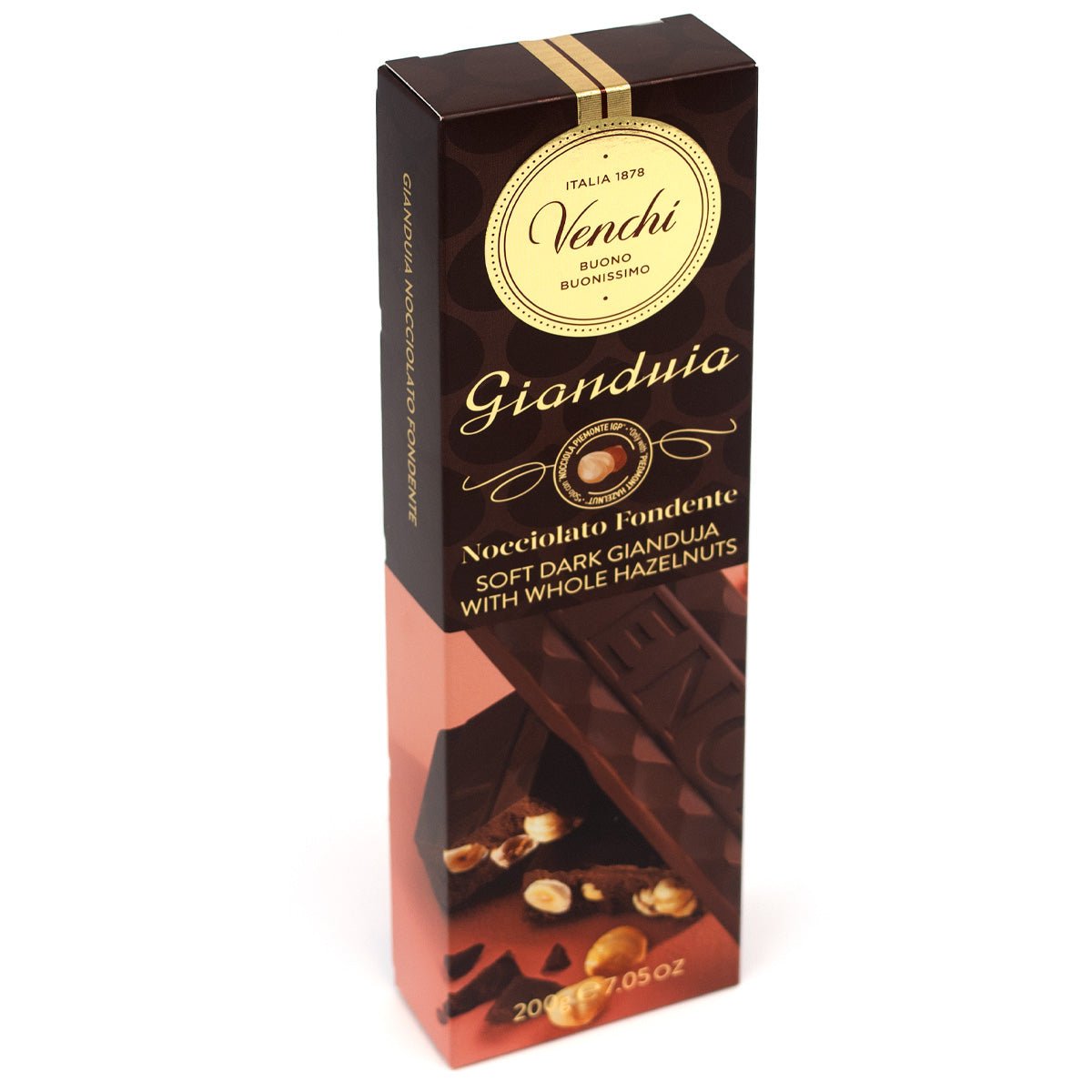 Venchi Gianduia Nocciolato Fondente 56% Dark Chocolate Gianduja & Hazelnuts Bar - 200g (Past Date)